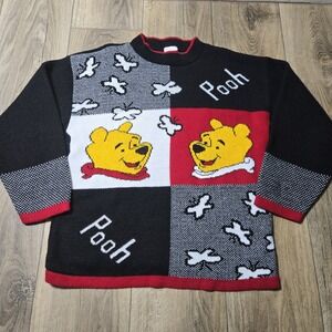 Vintage Large Oversized Winnie The Pooh  Knitted Sweater Spell Out Retro 1990s‎